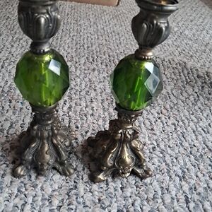 Elegant Green and Bronze Candle Holders